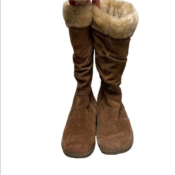 BARETRAPS Eventura Moccasin Style Suede Winter Boots Faux Fur Boho Brown Cream 7 - Picture 5 of 11